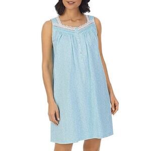 Eileen West Womens Aqua Blue Daisy Floral Lace Nightgown Small
